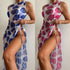 Swimsuit Women's Split Three-point Backless Print Mesh Three-piece Suit